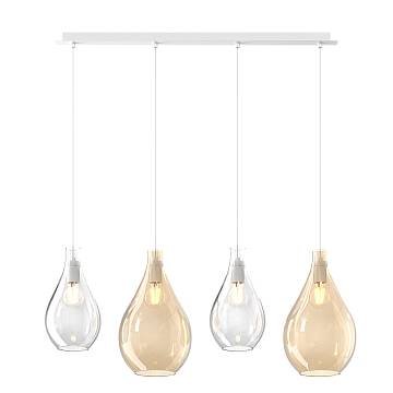 Lampadario Contemporaneo Drop 2.0 Metallo Bianco Vetro Trasp-Ambra 4 Luci E27