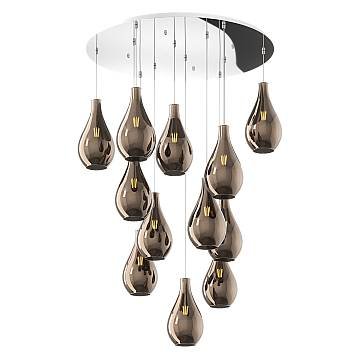 Lampadario Contemporaneo Drop 2.0 Metallo Cromo Vetro Bronzo 12 Luci E27