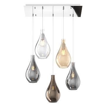 Lampadario Contemporaneo Drop 2.0 Metallo Cromo Vetro Multicolor 5 Luci E27