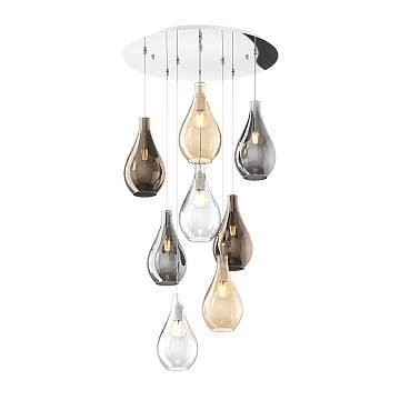 Lampadario Contemporaneo Drop 2.0 Metallo Cromo Vetro Multicolor 8 Luci E27