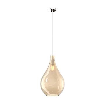 Lampadario Contemporaneo Drop 2.0 Metallo Cromo Vetro Grande Ambra 1 Luce E27