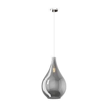 Lampadario Contemporaneo Drop 2.0 Metallo Cromo Vetro Grande Fumè 1 Luce E27