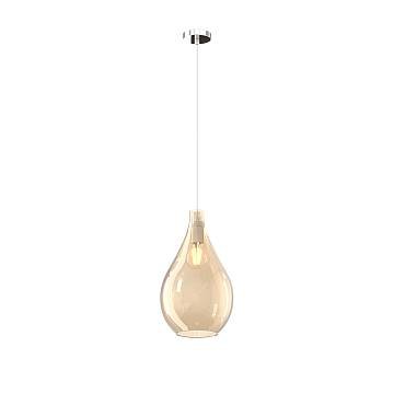 Lampadario Contemporaneo Drop 2.0 Metallo Cromo Vetro Medio Ambra 1 Luce E27