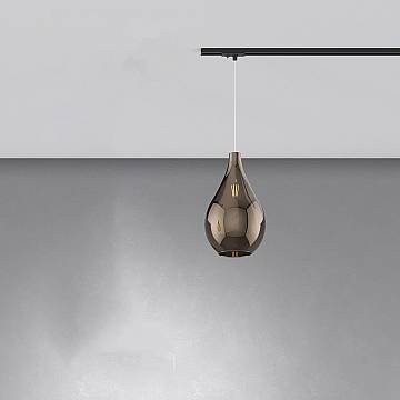 Sospensione Binario Contemporanea Drop 2.0 Metallo Nero Vetro Bronzo 1 Luce E27