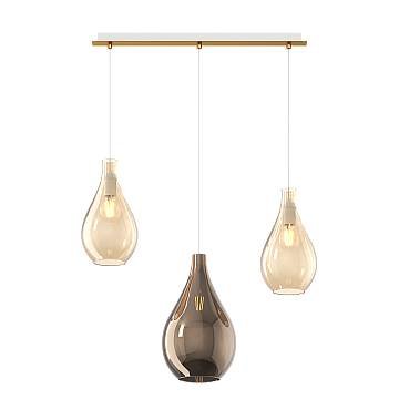 Lampadario Contemporaneo Drop 2.0 Metallo Ottone Vetro Ambra-Bronzo 3 Luci E27