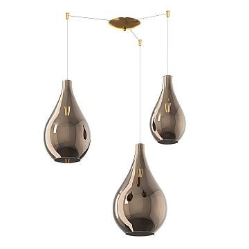 Lampadario Contemporaneo Drop 2.0 Metallo Ottone Vetro Bronzo 3 Luci E27