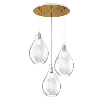 Lampadario Contemporaneo Drop 2.0 Metallo Ottone Vetro Trasparente 3 Luci E27