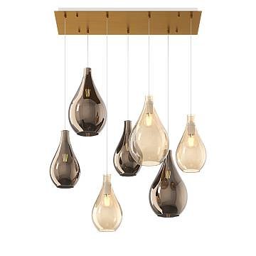 Lampadario Contemporaneo Drop 2.0 Metallo Ottone Vetro Ambra-Bronzo 7 Luci E27