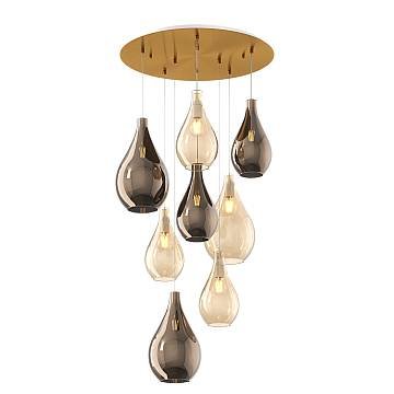 Lampadario Contemporaneo Drop 2.0 Metallo Ottone Vetro Ambra-Bronzo 8 Luci E27