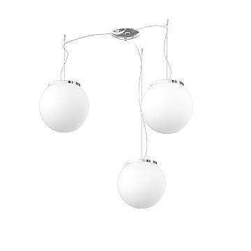 Lampadario Contemporaneo Mars Metallo Cromo Vetro Bianco 3 Luci E27 D25Cm