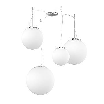 Lampadario Contemporaneo Mars Metallo Cromo Vetro Mix Bianco 4 Luci E27