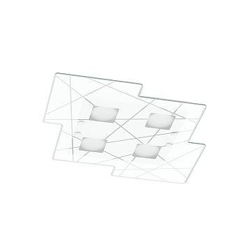 Plafoniera Contemporanea Focus Metallo Bianco Vetro 4 Luci Gx53