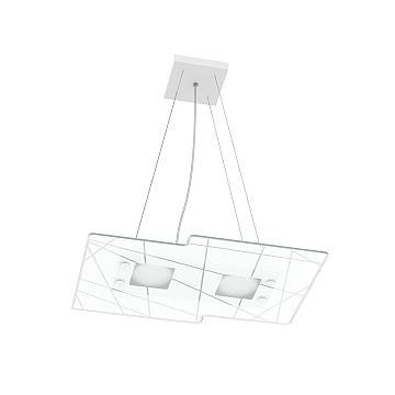 Lampadario Contemporaneo Focus Metallo Bianco Vetro 2 Luci Gx53