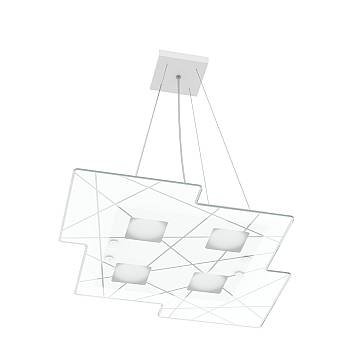Lampadario Contemporaneo Focus Metallo Bianco Vetro 4 Luci Gx53