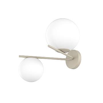 Plafoniera Contemporanea Boomerang Metallo Sabbia Vetro Bianco 2 Luci E27