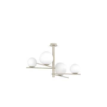 Lampadario Contemporaneo Boomerang Metallo Sabbia Vetro Bianco 4 Luci E27
