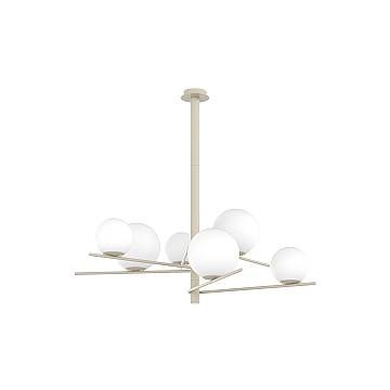 Lampadario Contemporaneo Boomerang Metallo Sabbia Vetro Bianco 6 Luci E27