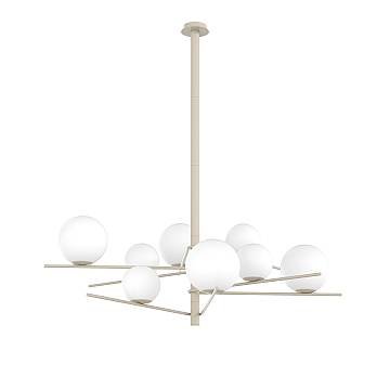 Lampadario Contemporaneo Boomerang Metallo Sabbia Vetro Bianco 8 Luci E27