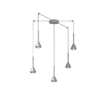 Lampadario Moderno Aygo Metallo Color Alluminio 5 Luci Gu10