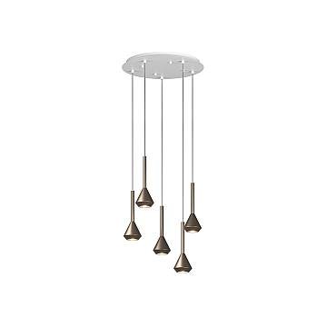 Lampadario Moderno Aygo Tondo Metallo Bianco E Bronzo 5 Luci Gu10