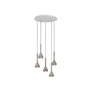 Lampadario Moderno Aygo Tondo Metallo Bianco E Sabbia 5 Luci Gu10