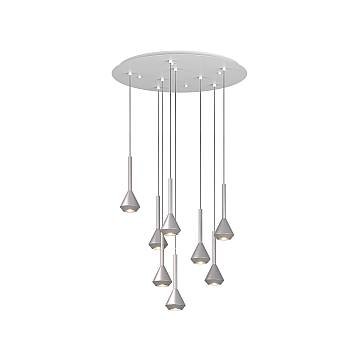 Lampadario Moderno Aygo Tondo Metallo Bianco E Alluminio 7 Luci Gu10