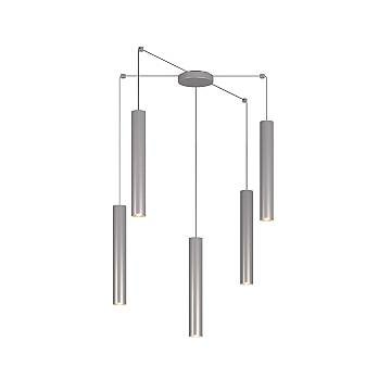 Lampadario Industrial-Minimal Xeana Metallo Grigio 5 Luci Gu10
