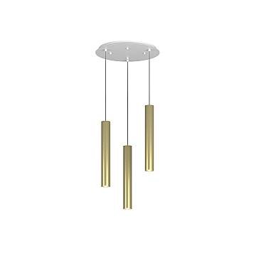 Lampadario Tondo Industrial-Minimal Xeana Metallo Bianco Ottone 3 Luci Gu10