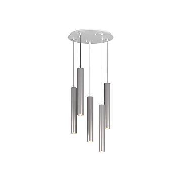 Lampadario Tondo Industrial-Minimal Xeana Metallo Bianco Alluminio 5 Luci Gu10