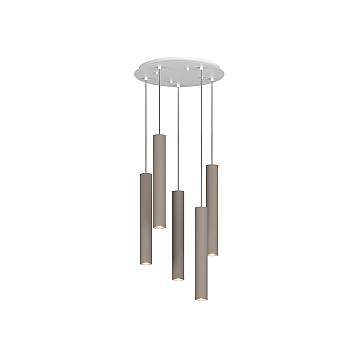 Lampadario Tondo Industrial-Minimal Xeana Metallo Bianco Marrone 5 Luci Gu10