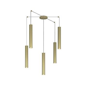 Lampadario Industrial-Minimal Xeana Metallo Ottone 5 Luci Gu10
