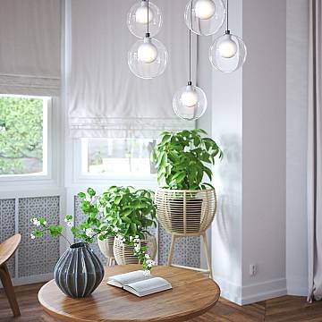 Lampadario Contemporaneo Inside Metallo Cromo Vetro Bianco 5 Luci G9